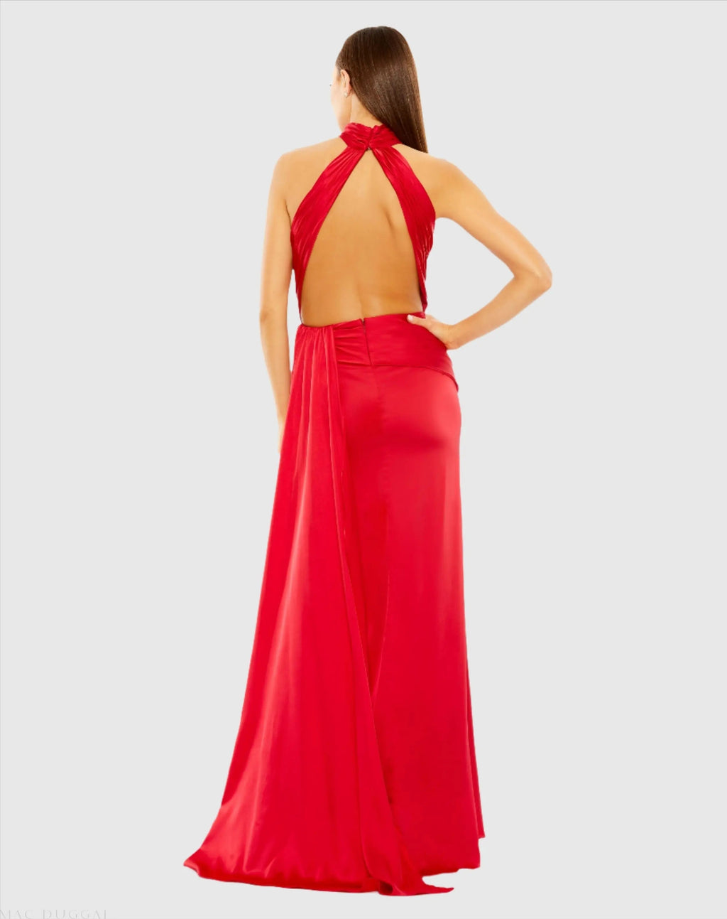 Red Sleeveless Open Back Satin Gown