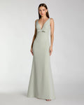 Light Green Crepe V-Neck Mermaid Gown with Bow