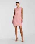 Pink Boucle Sleeveless Mini Dress with Gold Buttons
