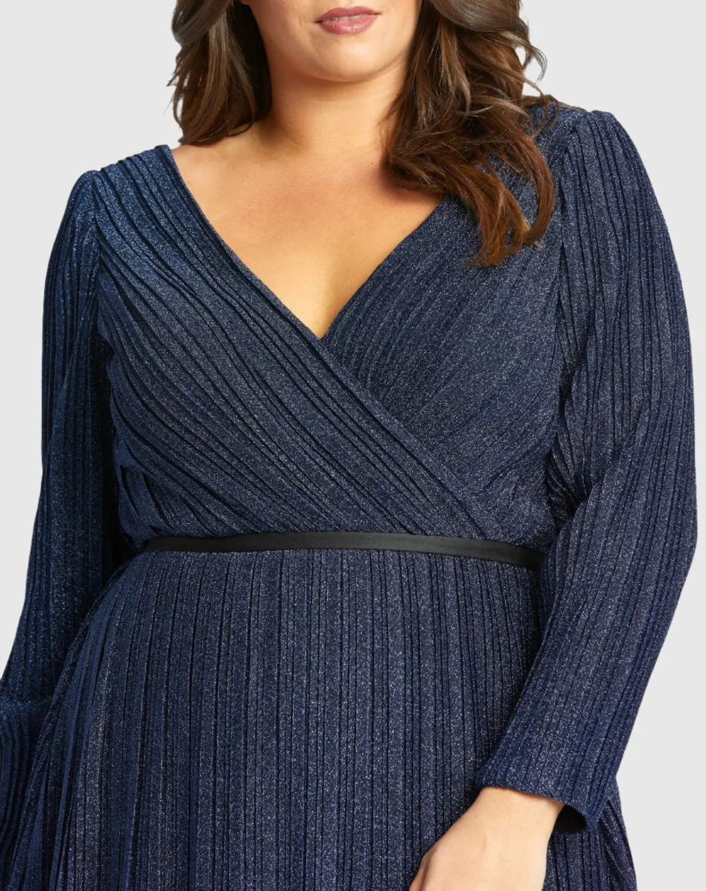 Navy Shimmering V-Neck Evening Gown (Plus)