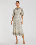 Silver Flounce Sleeve Midi Dress - FINAL SALE