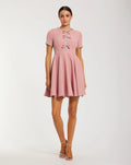 Pink Crepe A Line Mini Dress With Rhinestone Beading