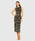 Black and Gold Abstract Beaded Sleeveless Midi Dress